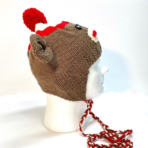 NWT Hand Knit Sock Monkey Beanie Hat and Scarf Set One Size Fits Most - Picture 6 of 9